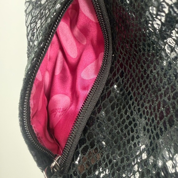 Perlina New York Black Faux Snakeskin Embossed Hobo Shoulder Bag Y2K - Picture 4 of 10